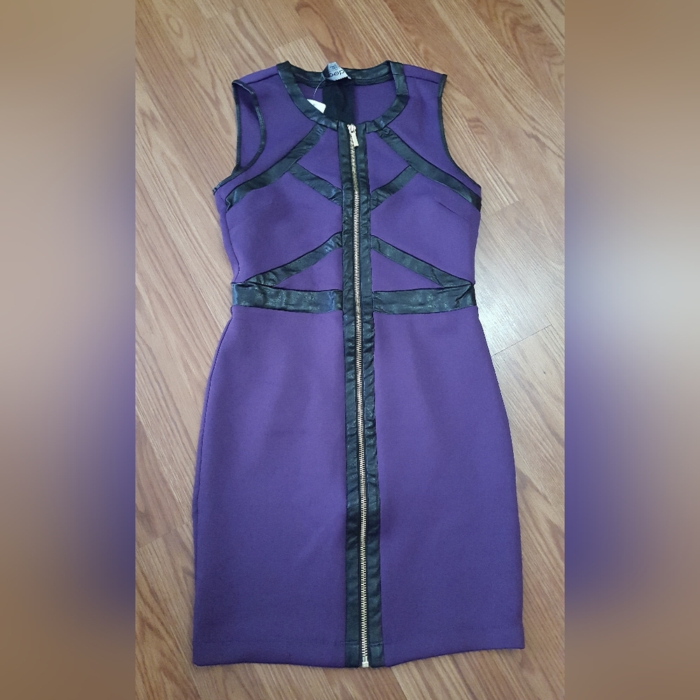 Bebe scuba & PU sleeveless dress